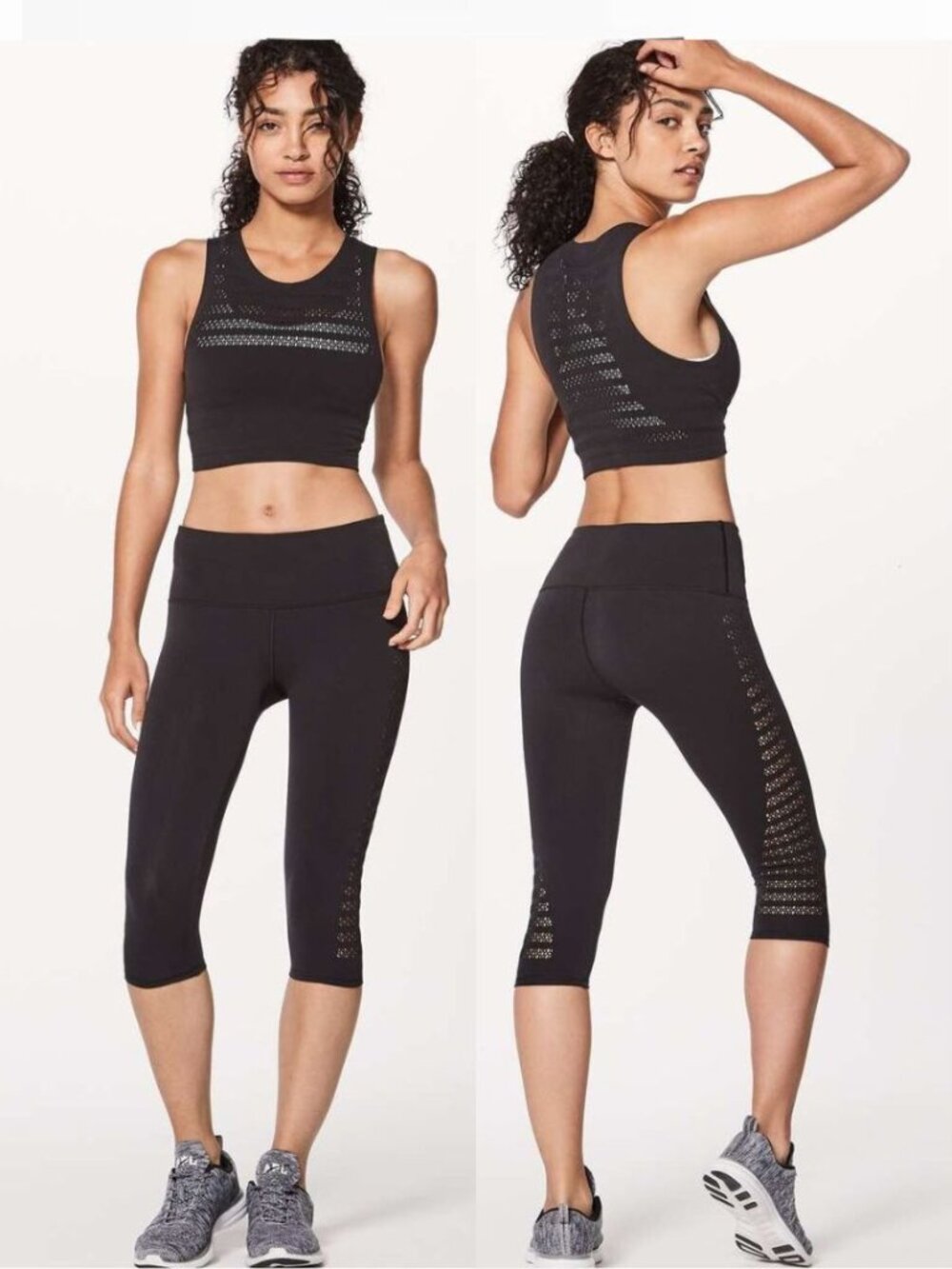 Lululemon - Reveal Crop Top (Stripes) W1AG2S Tank Perforated | Black | Small